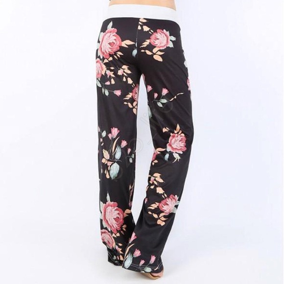 🌸 Comfy Floral Lounge Pants NEW Palazzo Wide Leg - Picture 2 of 5